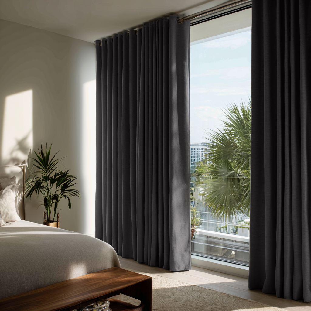 Charcoal Grey Linen Grommet Curtain - Blackout Lining