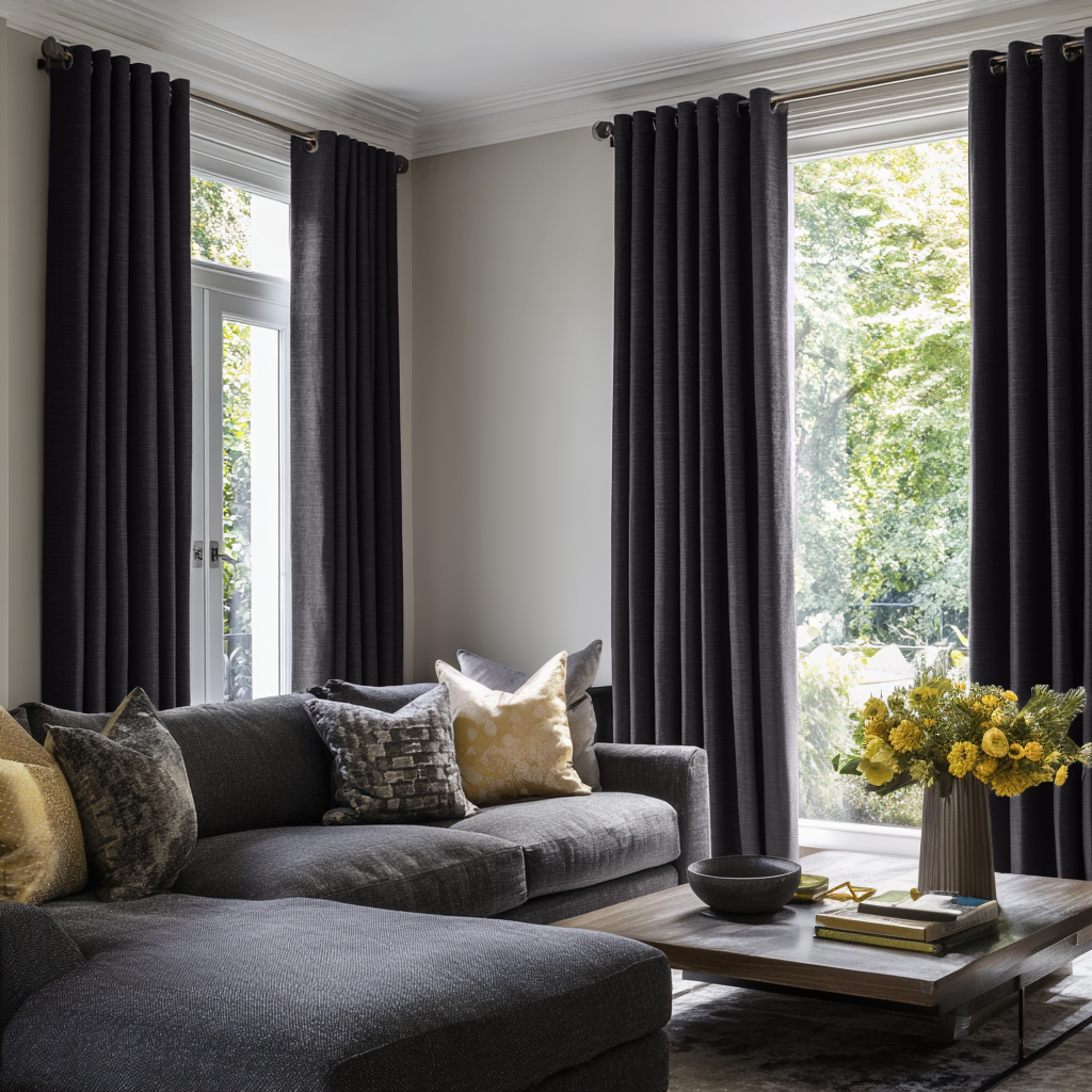 Charcoal Grey Grommet Linen Curtain Panel with Blackout Lining