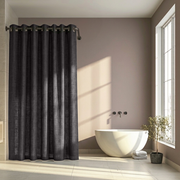 Charcoal Grey Linen Hookless Shower Curtain in a Contemporary Bathroom