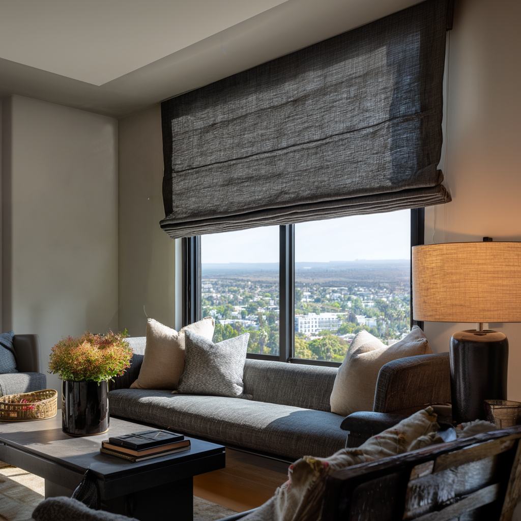 Charcoal Linen Roman Shades - Cotton Lining