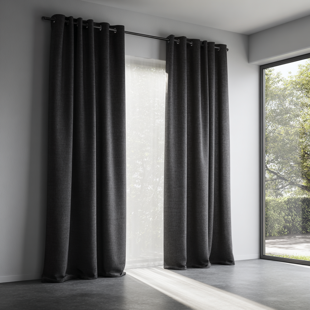 Charcoal Grey Linen Thermal Grommet Curtains