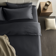 Charcoal Dark Grey Washed Linen Deep Pocket Fitted Sheet