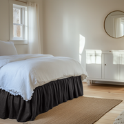 Charcoal Grey Linen Bed Skirt with Gathered Ruffles