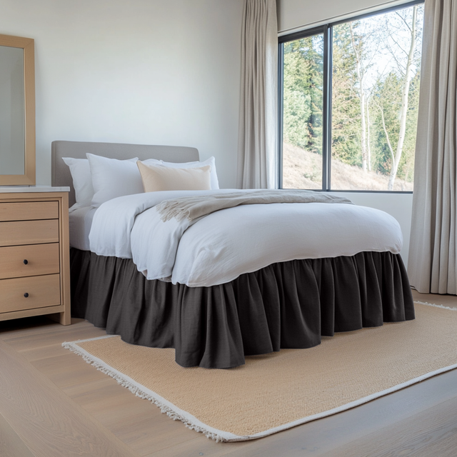Charcoal Grey 100% Linen Bed Skirt With Ruffles - 100% European Flax ...