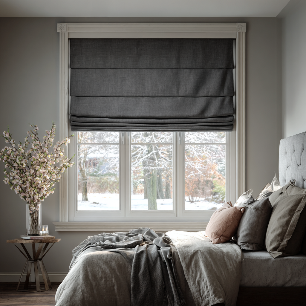 Charcoal Linen Blackout Roman Shades