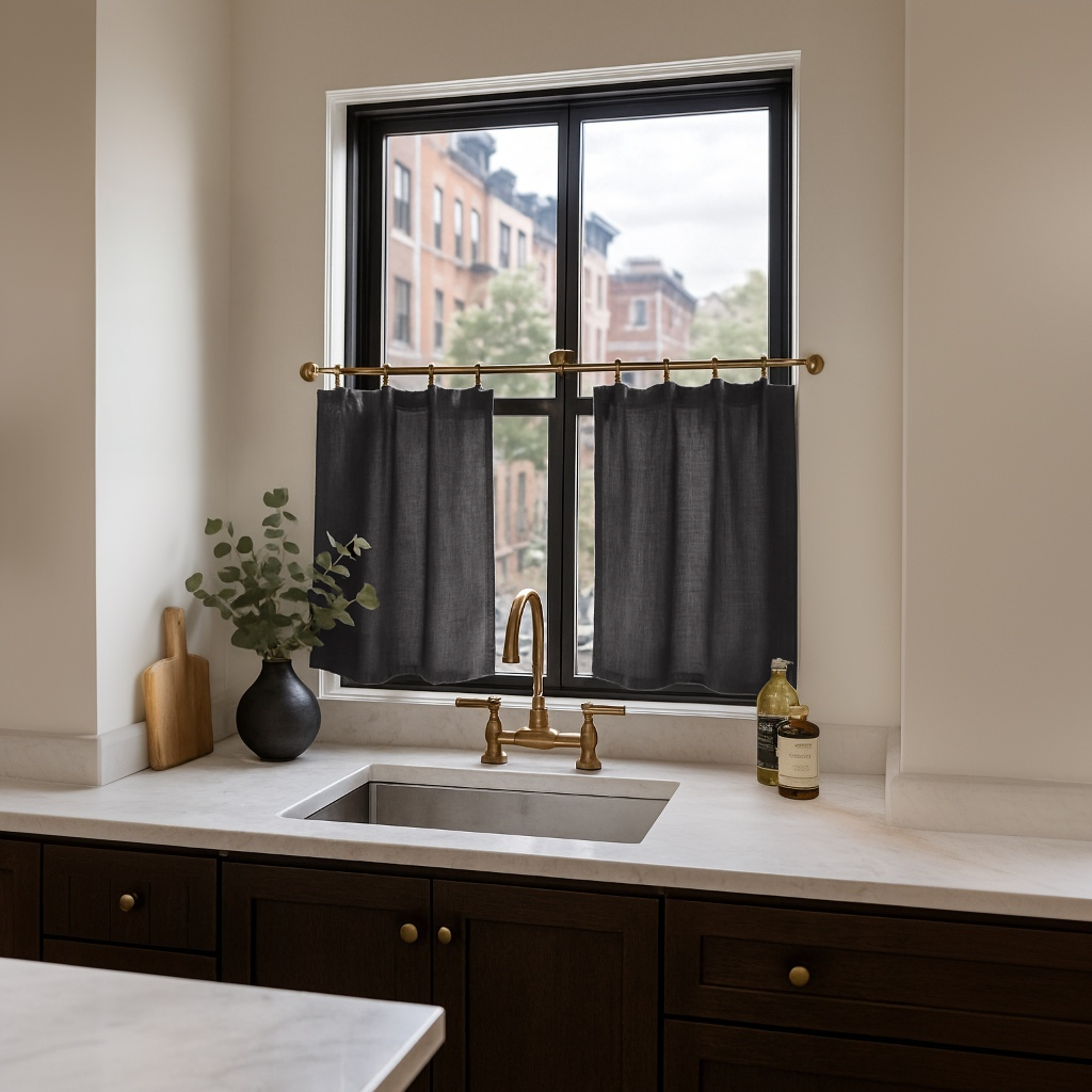 Charcoal Linen Cafe Curtains