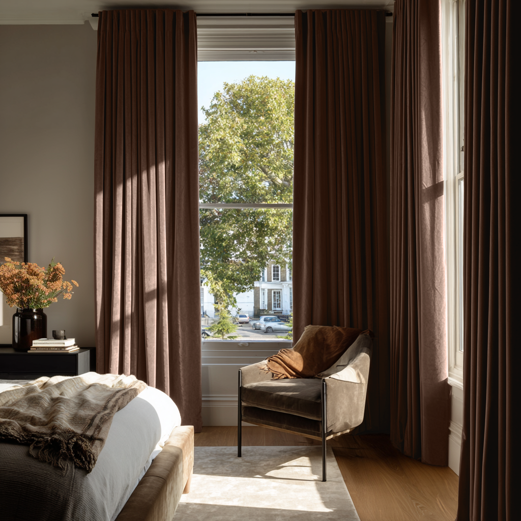 Chocolate Brown Velvet Thermal Curtains with Multitape