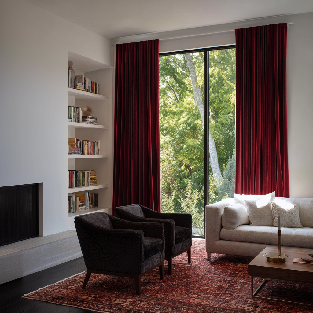 Classic Red Velvet Blackout Back Tab Curtains