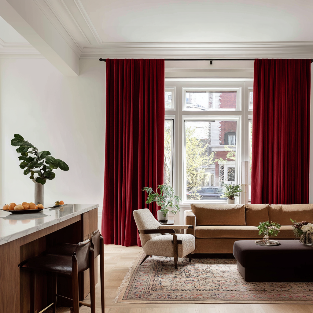 Classic Red Velvet Soundproof Curtains with Multitape