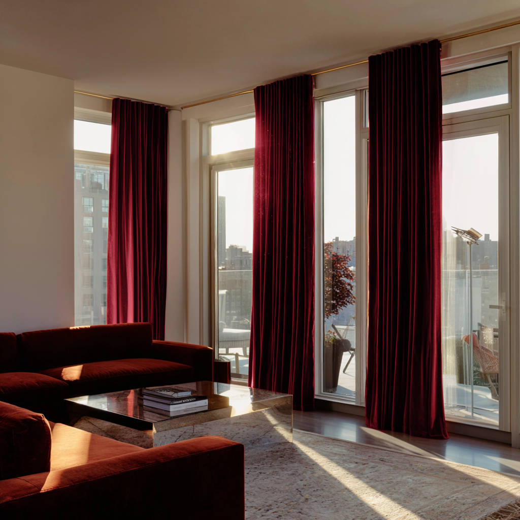 Classic Red Velvet Thermal Curtains with Multitape