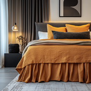 Clay Heavy Weight Linen Bed Skirt with Gathered Ruffles