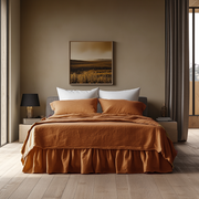Clay Heavy Weight Linen Bed Skirt with Gathered Ruffles