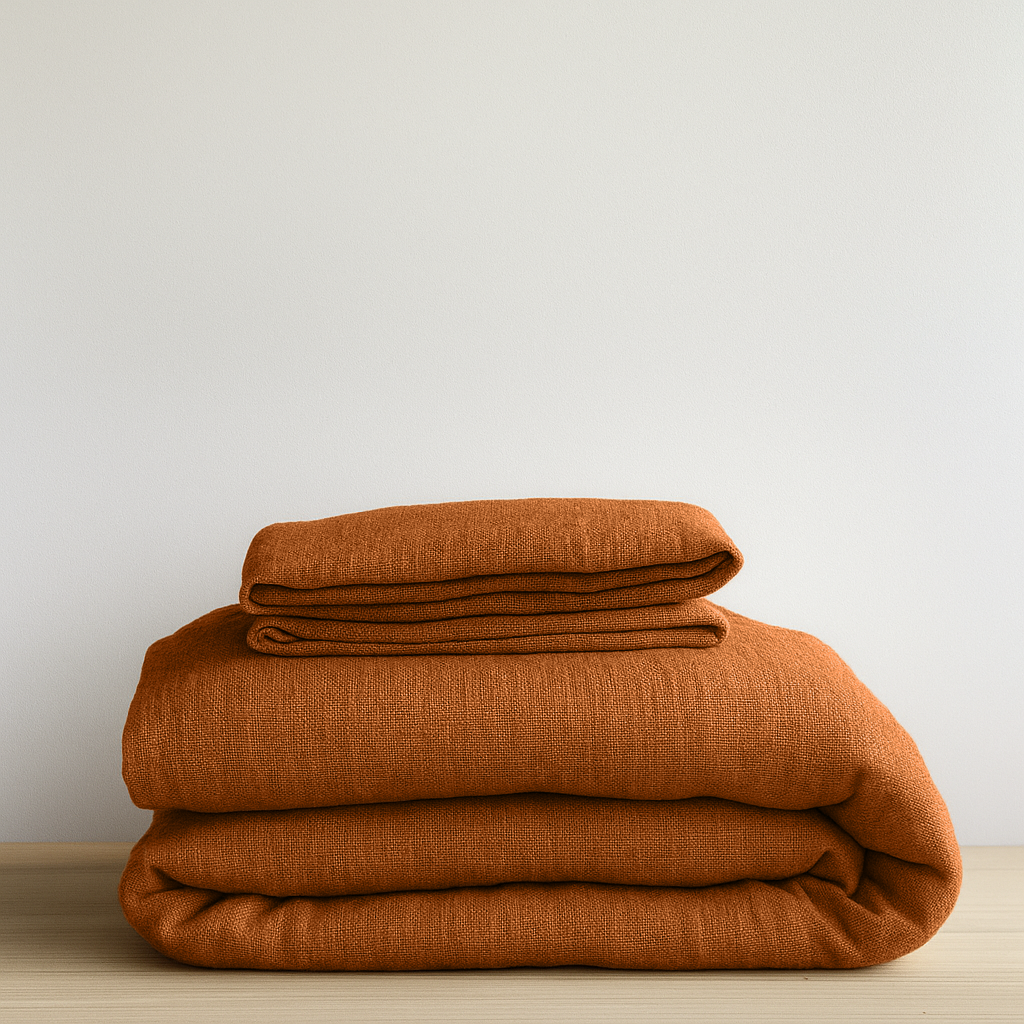 Brown Terracotta Clay Washed Heavyweight Linen Duvet Cover Set 