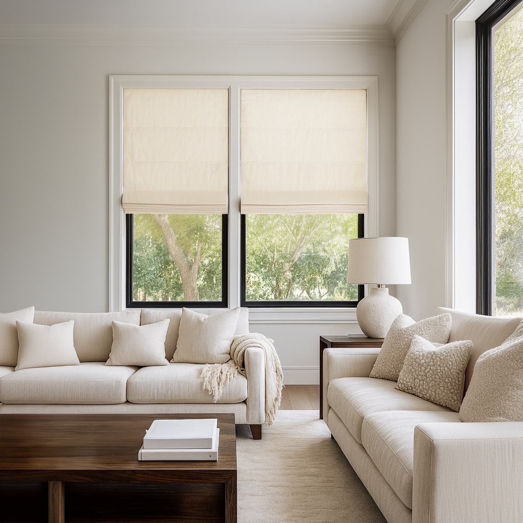 Inside Mount Cream Linen Blackout Roman Shades