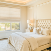 Cream Blackout Linen Roman Shades for Bedroom