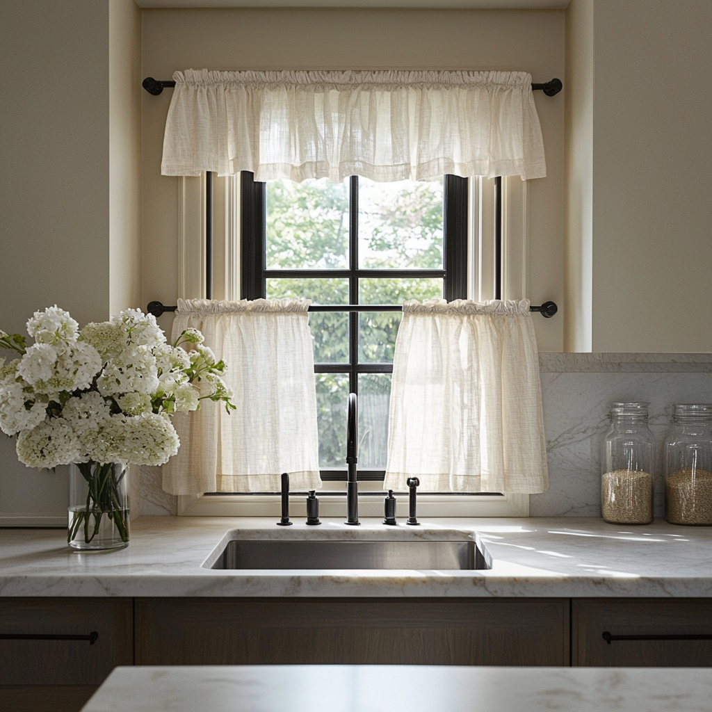 Cream Linen Cafe Curtains Valance Set