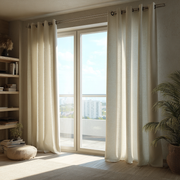 Cream Linen Grommet Curtains for Sliding Doors in a Living Room with Off-White Walls - Cotton Lining
@Heading: Grommets