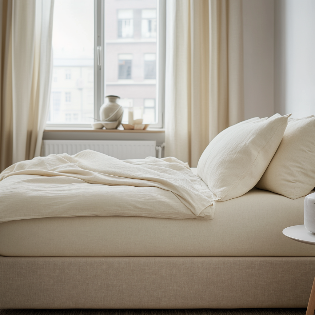 Cream Washed Linen Deep Pocket Fitted Sheet