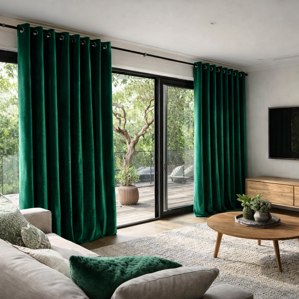 Emerald Green Velvet Eyelet Blackout Curtain