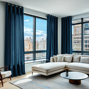 Peacock Blue Linen Eyelet Curtain