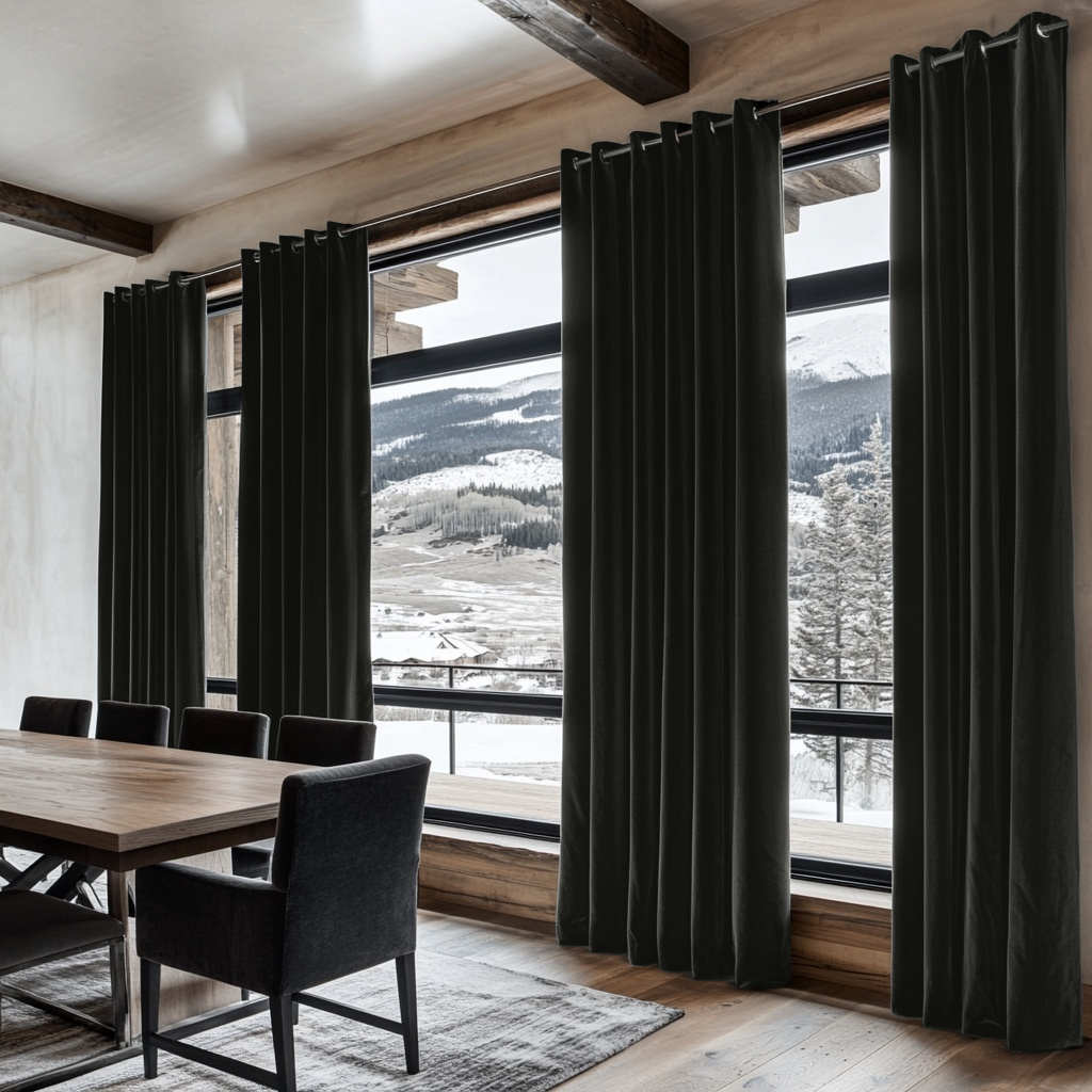 Steel Black Velvet Eyelet Blackout Curtain