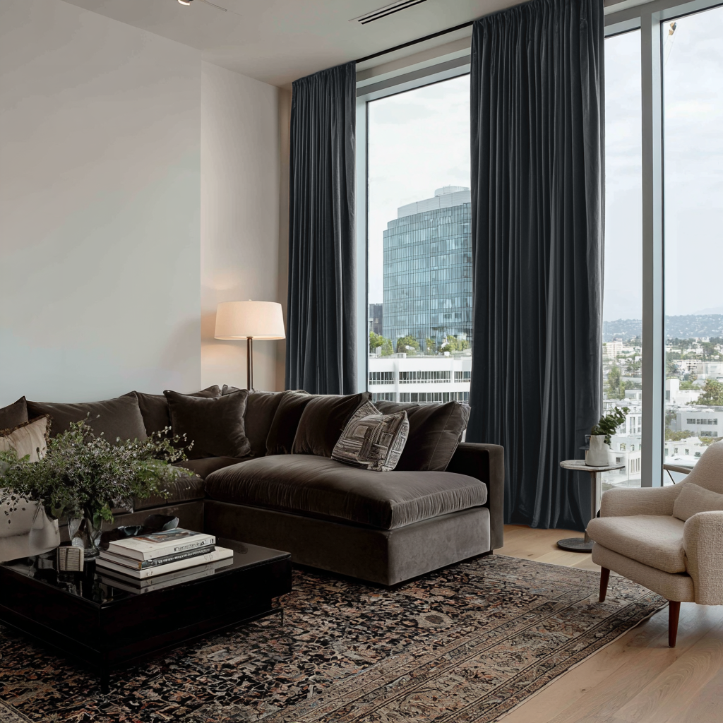 Dark Grey Velvet Blackout Rod Pocket Curtain