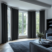 Dark Grey Velvet Blackout Grommet Bay Window Curtain