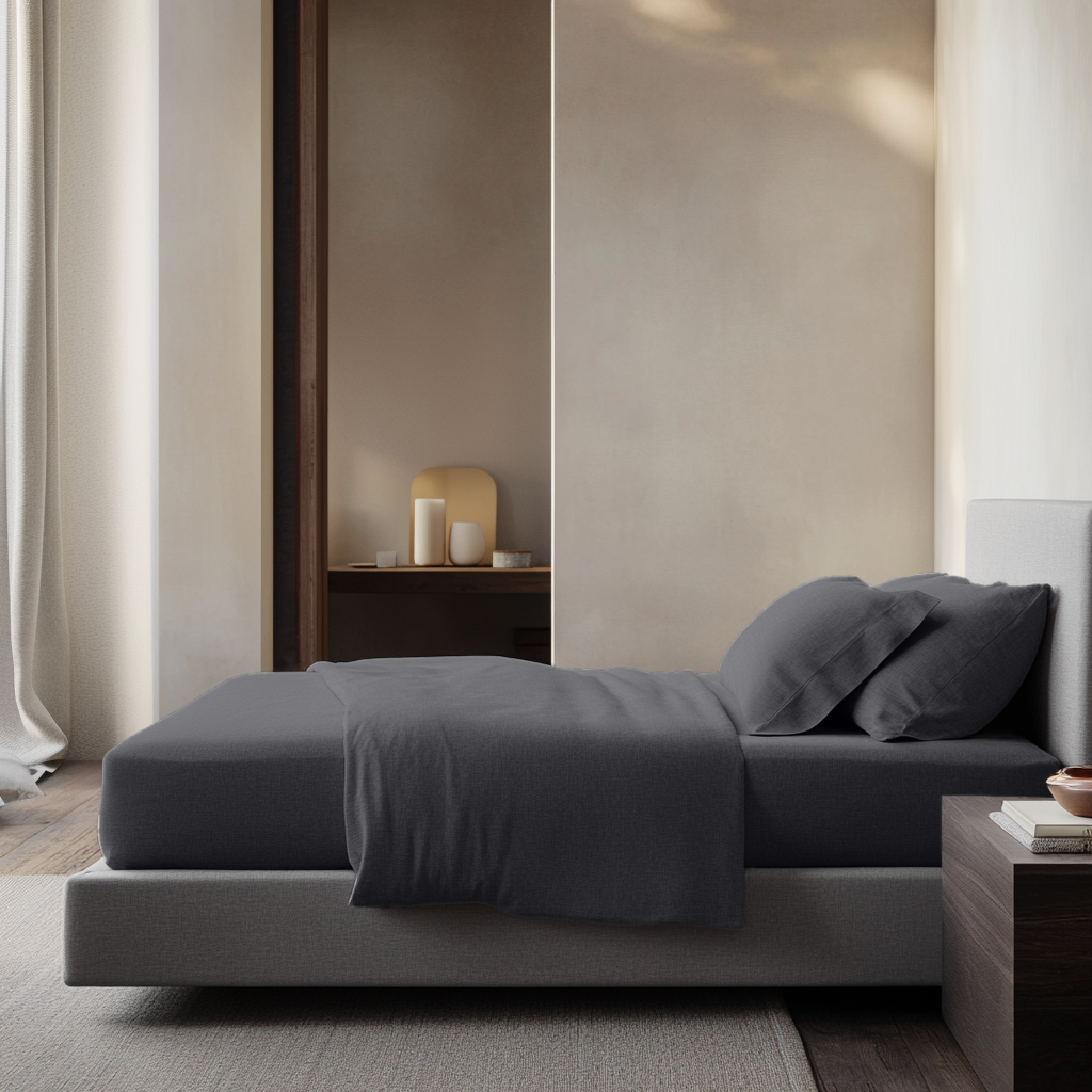 Dim Grey Washed Linen Deep Pocket Fitted Sheet