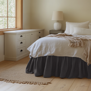 Dim Grey Linen Bed Skirt with Gathered Ruffles