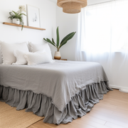 Dim Grey Linen Bed Skirt with Gathered Ruffles