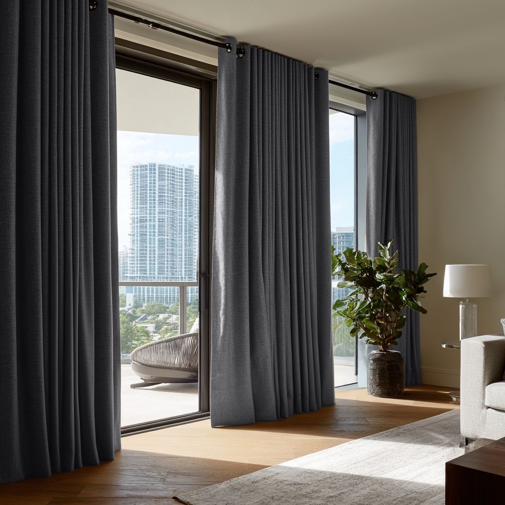 Dim Grey Linen Grommet Curtain - Blackout Lining