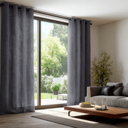 Dim Grey Linen Grommet Curtains for Sliding Doors in a Living Room with Off-White Walls - Cotton Lining
@Heading: Grommets