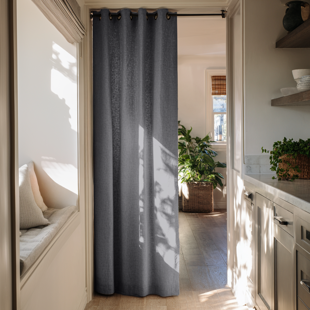 Dim Grey Linen Doorway Curtain with Grommets