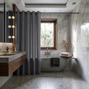 Linen Hookless Shower Curtain Dim Grey in a Modern Bathroom with White Tile Walls