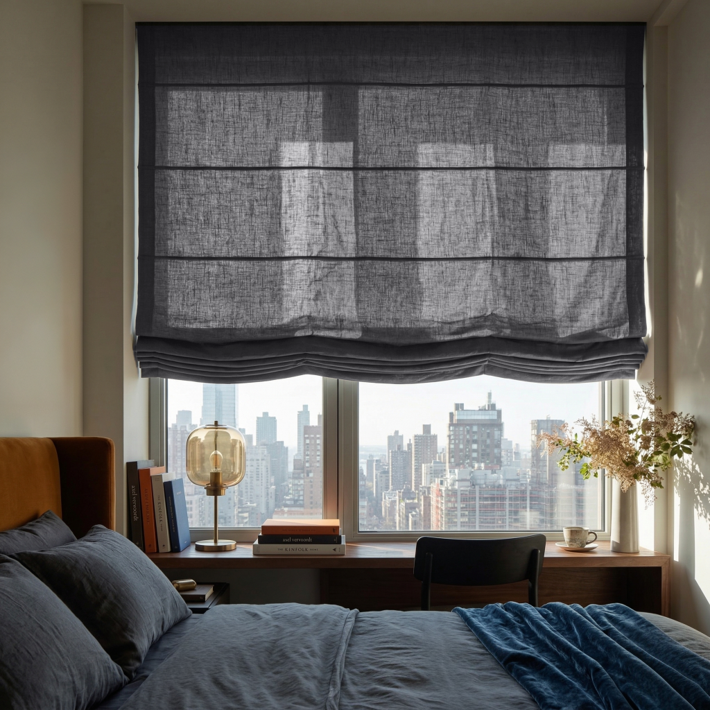 Dim Grey Linen Relaxed Roman Shades