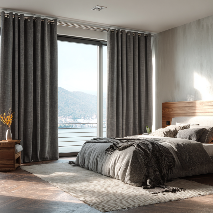 Dim Grey Linen Thermal Grommet Curtains