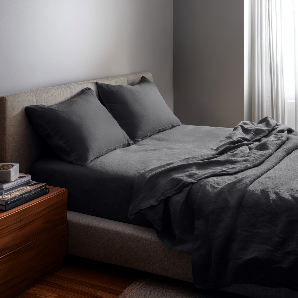 Dim Soft Grey Washed Linen Extra Deep Pocket Fitted Sheet Set