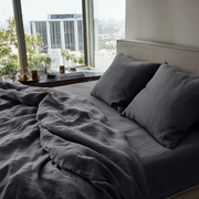 Dim Soft Grey Washed Linen Extra Deep Pocket Fitted Sheet Set