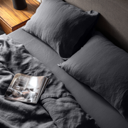 Dim Soft Grey Washed Linen Extra Deep Pocket Fitted Sheet Set