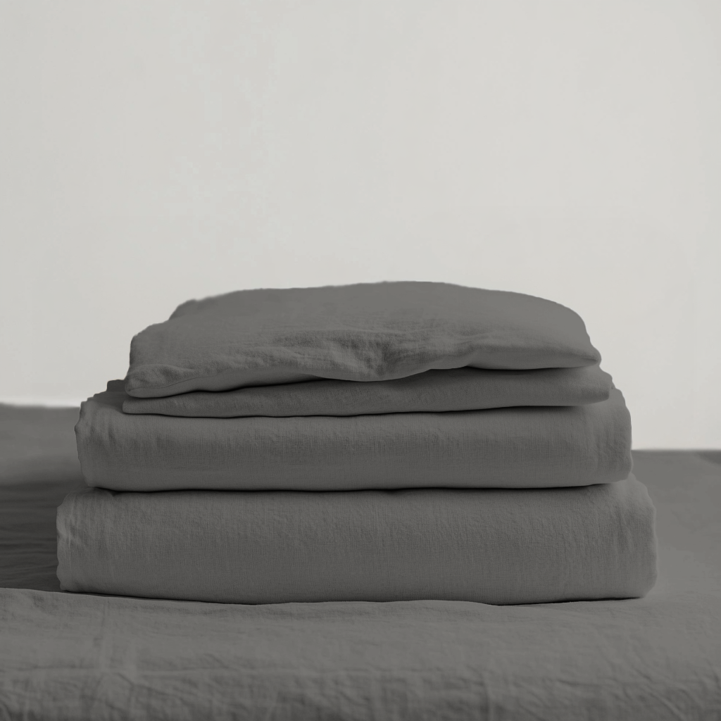 Dim Soft Grey Washed Linen Extra Deep Pocket Fitted Sheet Set
