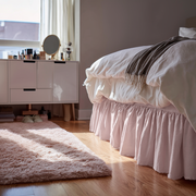 Dusty Pink Linen Bed Skirt with Gathered Ruffles