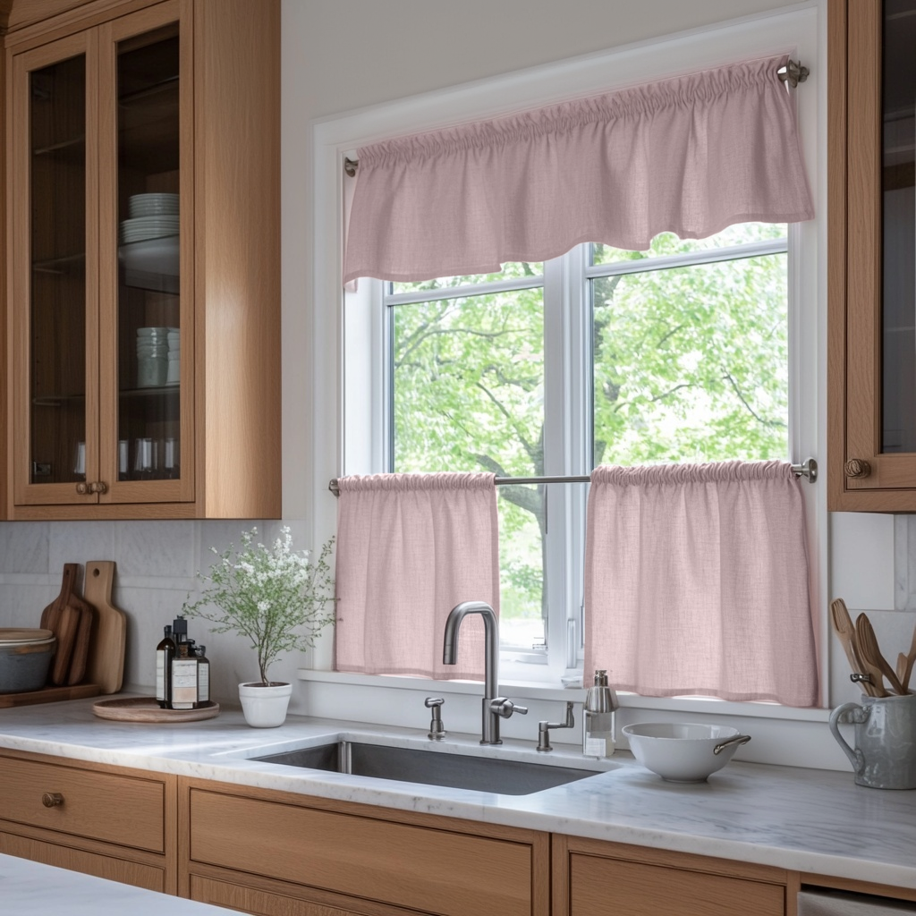 Dusty Pink Linen Cafe Curtains Valance Set