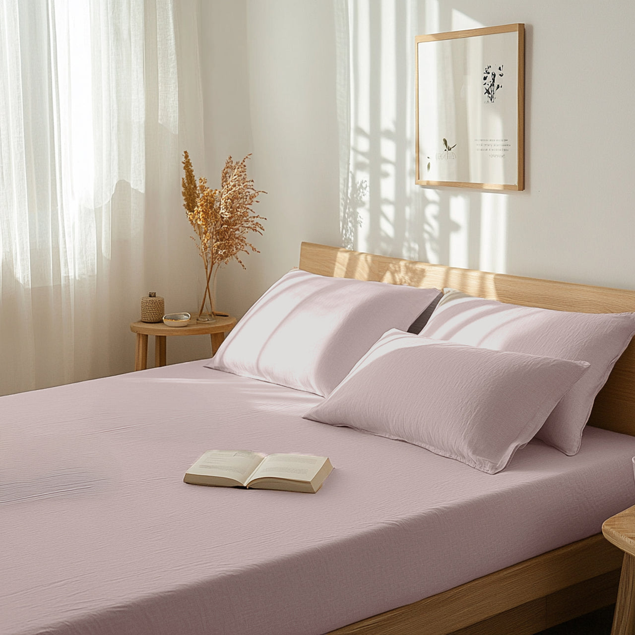 Dusty Pink Washed Linen Deep Pocket Fitted Sheet
