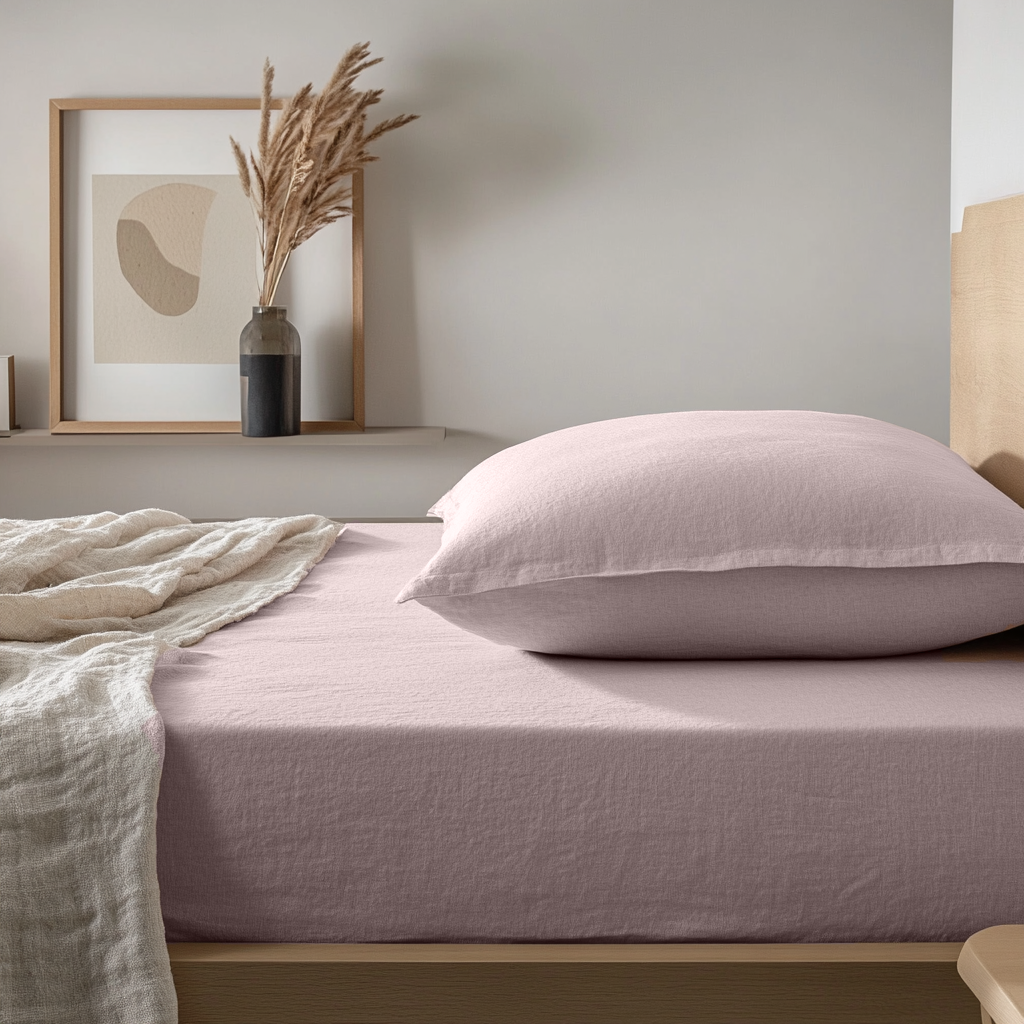 Dusty Pink Washed Linen Deep Pocket Fitted Sheet