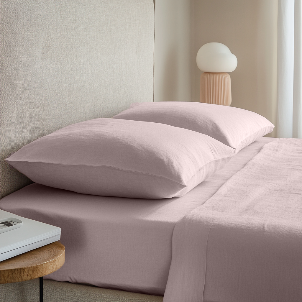 Dusty Pink Washed Linen Deep Pocket Fitted Sheet