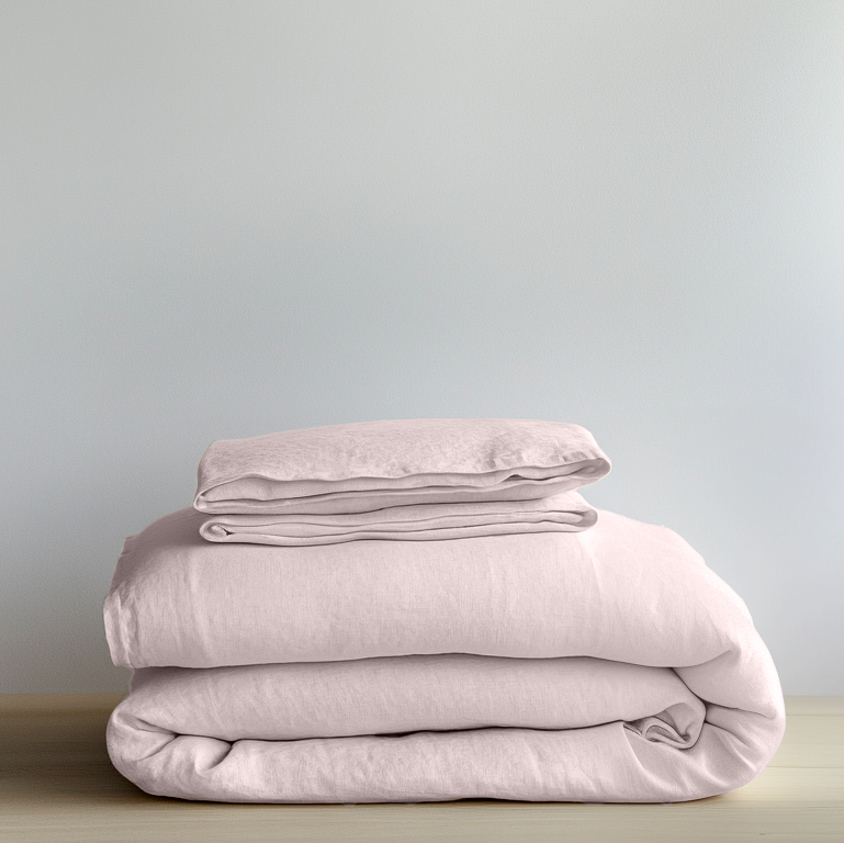 Dusty Pink Linen Duvet Cover Set - Folded