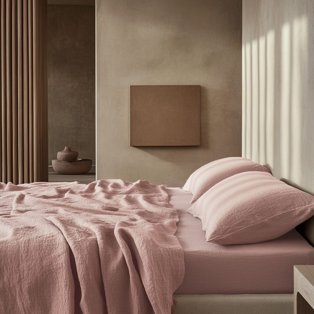 Dusty Pink Washed Linen Deep Pocket Fitted Sheet Set 