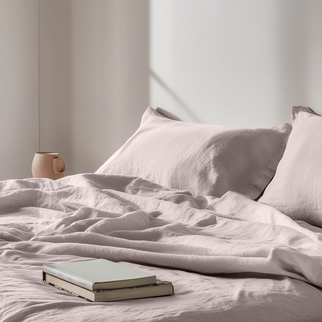 Dusty Pink Linen Flat Sheet - Close Up Photo