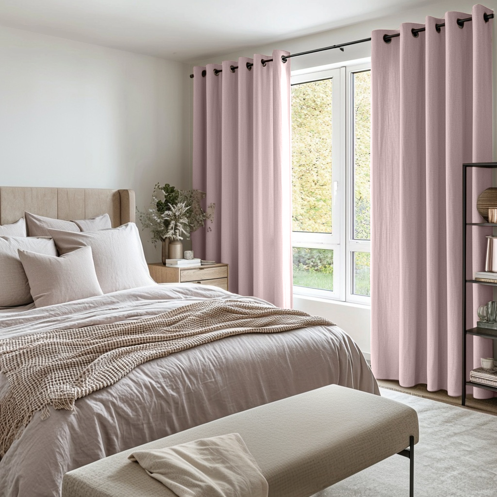 Bedroom Dusty Pink Linen Grommet Curtains - Cotton Lining