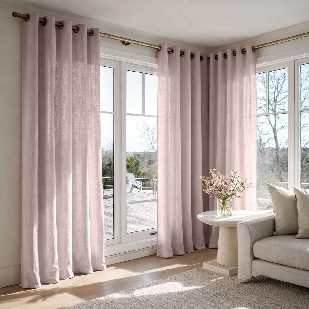 Dusty Pink Linen Grommet Curtains